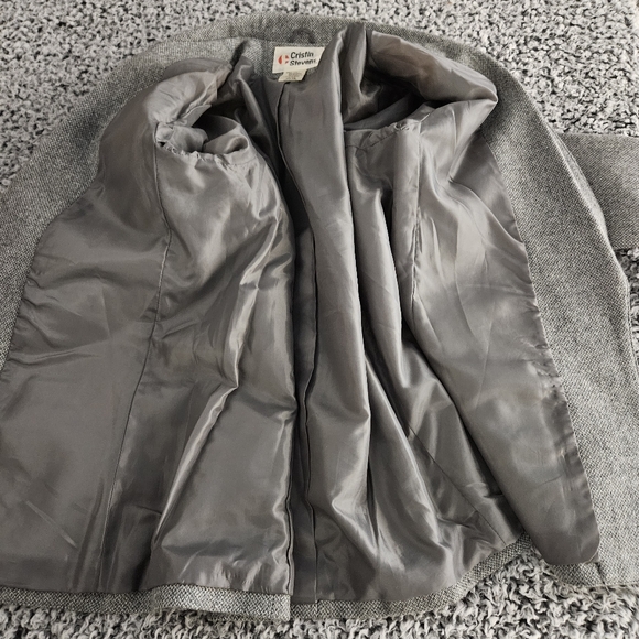 Vintage Women's Gray Wool Tweed Blazer Size 16 M L Cristin Stevens Jacket Fall - Picture 5 of 13